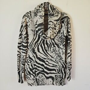 Moda International Gray Animal Print Cowl Neck‎ Sweater SMALL 3/4 Sleeve Mobwife